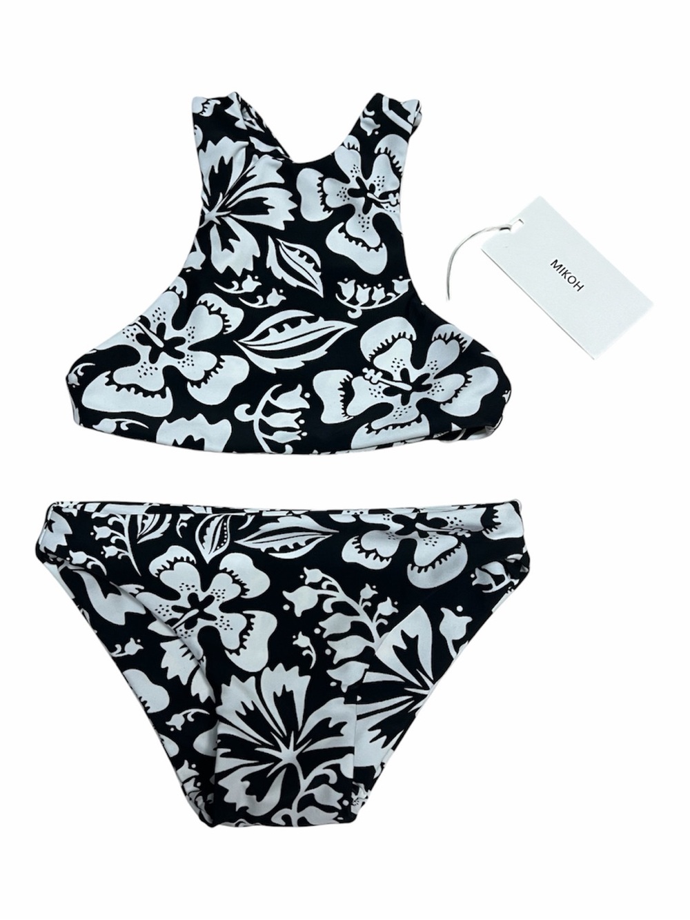 NEW Mikoh Mini Girl’s 2 piece swimsuit in Black/White Print Size Medium